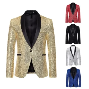 Shiny Men’s Suit Blazer Jacket One Button Stage Performance Party Club Sequin Jacket