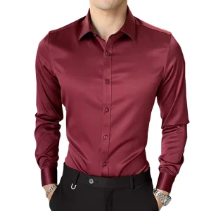 Shiny and Elegant Men’s Formal Shirt Long Sleeve Stretch Dress Shirt for Men