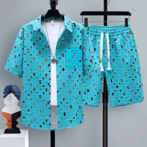 Shirts + Shorts New Style Summer Letter Pattern Sportswear Men’s Casual Sets Male Shorts and Shirts Men Full Size M 4XL