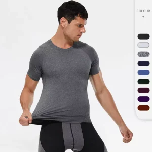 Short Sleeve Men’s Tight Active Top Elastic Polyester Spandex S-2XL European Size Tight Fitting Top for Men