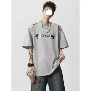 Short sleeved T shirt for Boys Fashionable New Summer High Street Letter Printed Loose Round Neck Men’s Top