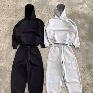 Side Pocket Drop Shoulder Custom Oversized Thick Cotton Polyester Soft Heavy Hoodies and Sweatpants Men Tracksuit Set