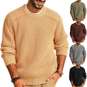 Simple Fashion Casual Winter Top Solid Color Men’s Long-Sleeved Knitted Pullover Sweater