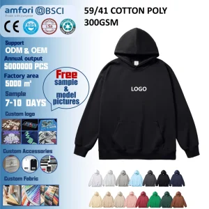 Simple and Casual 300gsm Men’s Cotton Polyester Blend Pullover Hoodies Women No Strings Blank Hoodie OEM