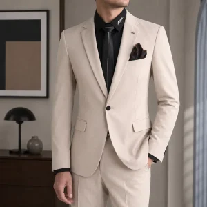 Single Breasted Italian Style Anti-Wrinkle Men’s Blazer Wedding One Button Party High Quality Professional Worsted