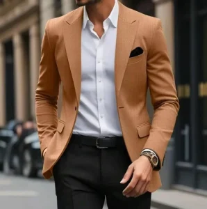 Single One Button Solid Color Suit Jacket for Men Casual Slim Fit Suit Jacket for Men