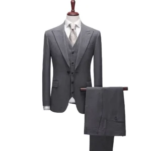 Slim Fit Blazer Dark Gray 3 Pcs Set Wedding Formal Peaked Lapel Men’s Suit