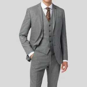 Slim Fit Classic Design Men’s Woven Fabric Pants Suit Set Single Breasted Grey Stretch Business Wedding Plus Size