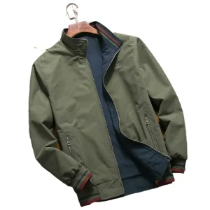 Slim Fit Men’s Denim Bomber Jacket Custom Ribbed Stand Collar Double Zipper Street Fashion Coat for Spring Autumn