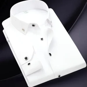 Slim Fit Men’s Shirt Button up Long Sleeve White Cotton Casual Formal Dress Shirt