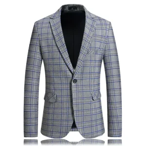 Slim Fit Men’s Suit Jacket Casual Business Single-breasted Plaid Blazer for Men