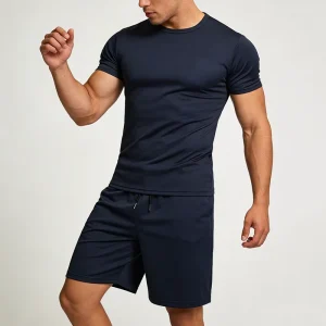 Slim Fit Mesh T Shirt Shorts Sets Gym Fitness Sport Men’s T Shirt Shorts Sets Custom Print Men Shirt Set in Stock