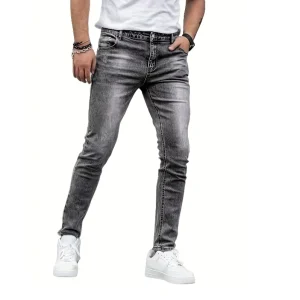 Slim Fit Non-Ripped Mens Jeans Denim Distressed Skinny Jeans Stretch Jeans for Men