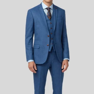 Slim Fit Plus Size Blue Texture Stretch Men’s Pants Suit Set Business Wedding Classic Design Single Breasted