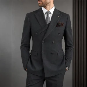 Slim Fit Premium Italian Style Men’s Blazer Double Breasted Worsted Fabric Anti-Wrinkle Anti-Shrink Professional