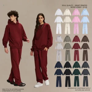 Solid Activewear 2 Pcs Jogger French Terry Hoodies Men’s Set Custom Logo Casual Sweat Suits