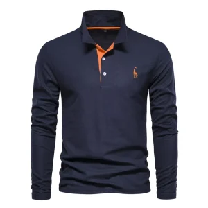 Solid Color Embroidery Long Sleeve Breathable Golf Shirt Knitted Fabric Custom Logo Men’s Polo Shirts