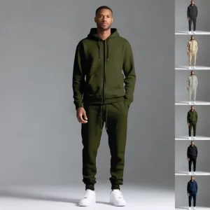 Solid Color Loose Casual Round Neck Blank Printing Warm Oversized Men’s Zipper Hoodie Set
