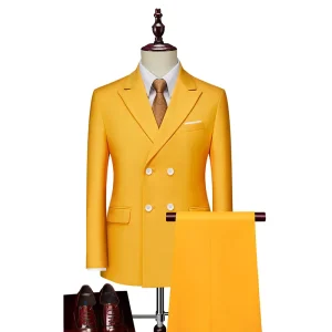 Solid Color Men Business Suits Double Breasted Men’s Formal Blazer Suits 2 Piece African Wedding Suits for Men