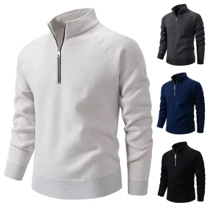 Solid Color Men Knitted Sweater Autumn Winter Knitwear Long Sleeve Turtleneck Zipper Neck Male Pullover Sweatshirt Outerwear
