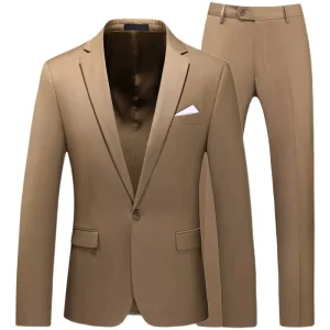 Solid Color Men’s Fashion Suit Two piece Dress Slim Business Suit