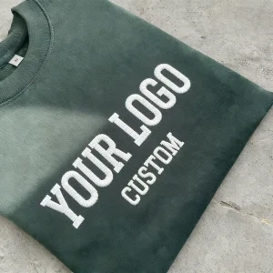Solid Color Thick Collar Green T Shirts Custom Embroider Designed Tee Shirt With Letter Pattern Men’S Clothing