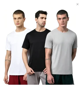 Solid Seamless O Neck Breathable Quick Dry Eco Friendly Sporty Regular Fit Men’s T Shirt with Spandex Polyester Fabric
