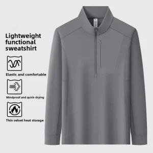 Source Factory Stand Collar Half Zip Long Sleeve Hoodies Sweatshirts Men’s Spring Wear Korean Style Trendy Nylon Cotton Loose
