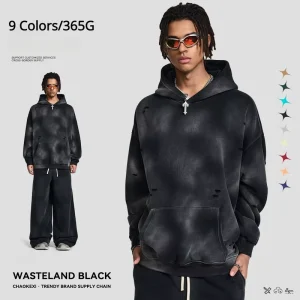 Source Factory Winter Loose Temperature Hoodie Long Sleeved Worn out Fleece Thickened Men’s and Women’s Suit Customized