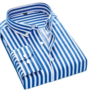 Spandex Recycled Material Men’s Casual Long Sleeve Stretch Shirts Striped Button Down Men Shirts