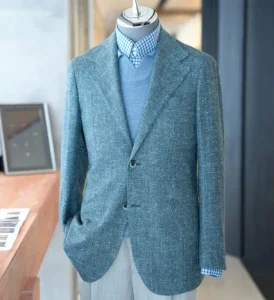 Special Color Linen Wool Blazer for Men Double Breasted Plus Size