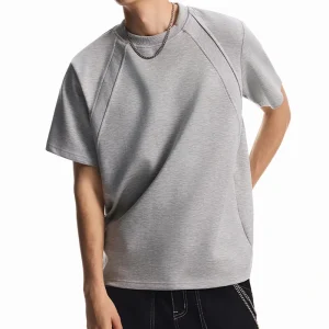 Spliced Short Shoulder Sleeves Men’s Summer Small O Neckline Half Sleeve American High Street T shirt