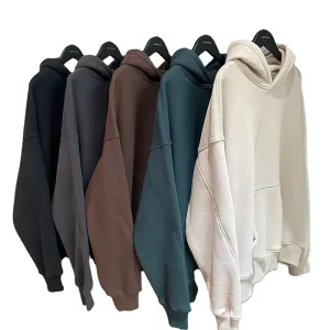 Splicing Cropped Boxy Fit 400G 100% Cotton Thickened Wool Hoodie Oversized Plus Size Men’s Printed Hooded Collar Knit Sweater
