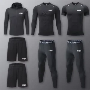 Sport Men Long Sleeve Shirt Polyester Spandex Fitness Shirts Workout Men Shirts Pants Slim Fit Training Sets Tracksuit