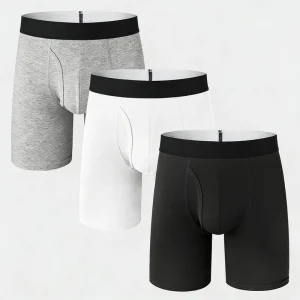 Sports Men’s Underwear Solid Color Mid Rise Knitted Cotton Anti chafing Breathable Running Boxer Briefs with Waist Logo