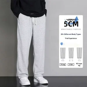 Sports Pants Men’s Summer New Breathable Antibacterial Loose Straight Gray Sweatpants Youth Wide Leg Casual High Corduroy