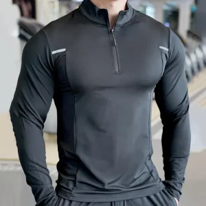 Sportswear Men Active Wear Quater Zip up Sweatshirts Running Men’s T shirts Workout Long Sleeve Tight Compression Gym T Shirt