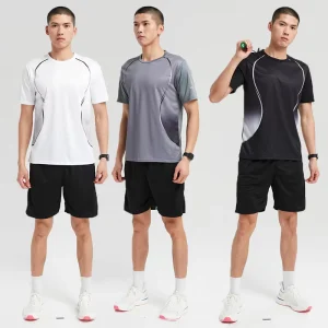 Sportswear Men’s Workout Clothes Athletic Shirts and Shorts Set Football Exercise Training Running Gym Set