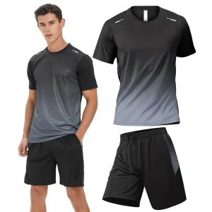 Sportswear Men’s Workout Clothes Athletic Shorts Shirt Set 2 Pack Basketball Football Exercise Training Running Gym Set