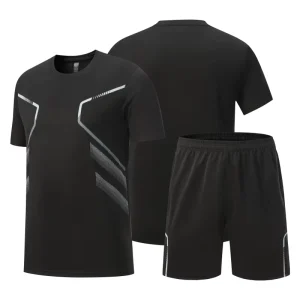 Sportswear Set Men’s Running Clothes Short-Sleeved Crew Neck Shorts Ice Silk Summer Lightweight Breathable Loose Fit Printed