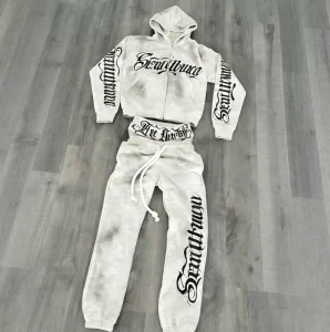Sportswear Sets Jogger DTG Vintage Acid Wash Rhinestones Double waisted Zip up Hoodie Men’s Hoodie Sets