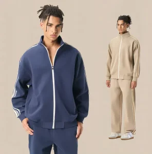 Sporty Casual Men’s Vintage Tracksuit Zip up Hoodie Set 340 Gsm Heavyweight Custom Sweatpants and Hoodies Set for Men