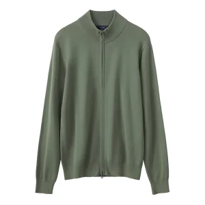 Spring Autumn Custom Men’s Knitwear Long Sleeve Solid Color 100% Cotton Sweater Cardigan with Two way Separating Zipper
