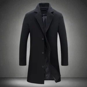 Spring Autumn Factory Price Pure Color Slim Windproof Single Breasted Lapel Business Long Coat Jacket for Men