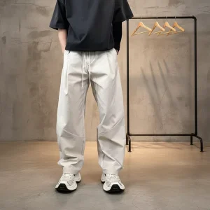 Spring Autumn Machete Breathable Casual Pants Men’s Trend Versatile Solid Color Simple Loose Wide Leg Waist Harun