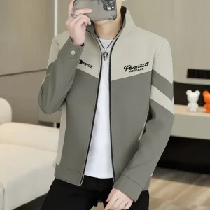 Spring Autumn Men’s Korean style Slim fit Discharge Printed Bomber Jacket Streetwear Color matching Heart Pattern Casual