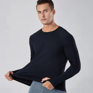 Spring Autumn Men’s Long Sleeve Sweatshirt Round Neck Polyester Fitness Tops Quick Dry Breathable Daily Wear Shirts for Adult