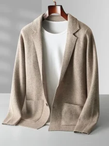 Spring Autumn Men’s Wool Thick Full Sleeve Lapel Sweater Coat Korean Style Cardigan Blazer