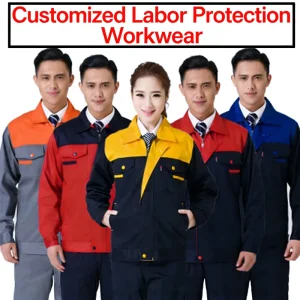 Spring Autumn Men’s Work Uniforms Custom Printed Logo Labor Protection Suits Anti static Polyester Long Sleeves Custom Made