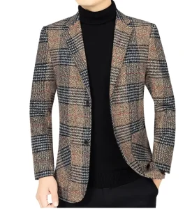 Spring Autumn New Fashion Men’s Suit Jacket Casual Garment Plaid Gentleman Easy-care Men’s Suit
